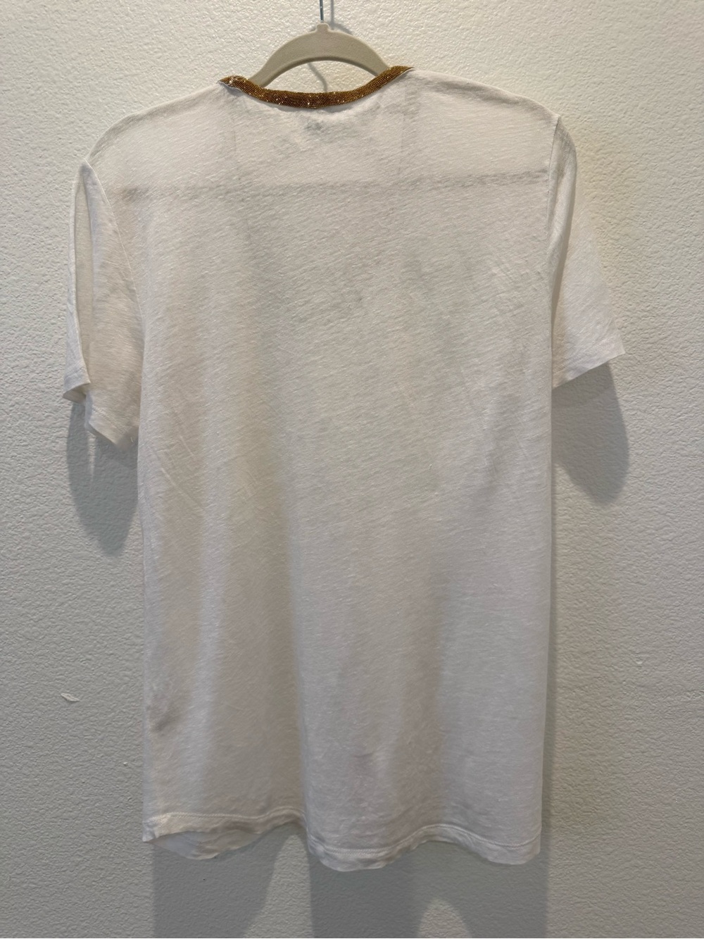 J. Crew 100% linen tee size L Large white with gold trim at neckline - Picture 2 of 7